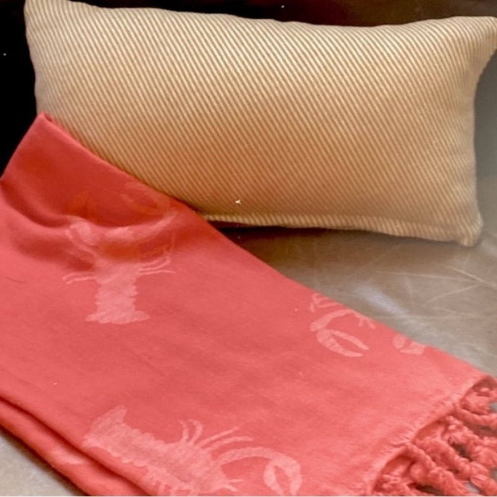 Lobster Louie SET Organic Cotton Blanket Towel 2 Sided + Nap Pillow Cover 🦞 Red - Picture 14 of 14
